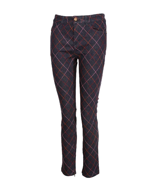 Affordable Women's Attire Chanel Quilted Slim-Fit Denim Jeans in Navy Blue Cotton