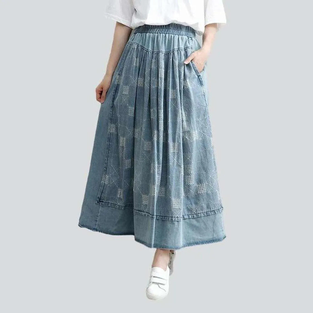 Casual Style for Busy Women Embroidered with squares long skirt