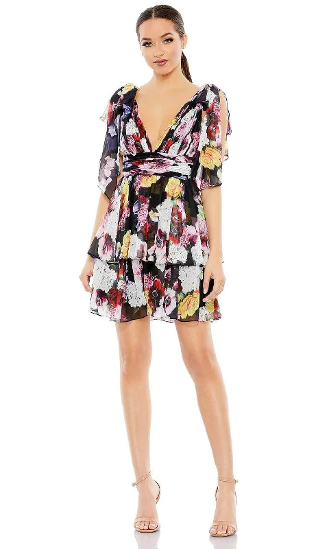 Chic Women's Outfit Ieena Duggal 55837 - Floral Soft Tie Dress