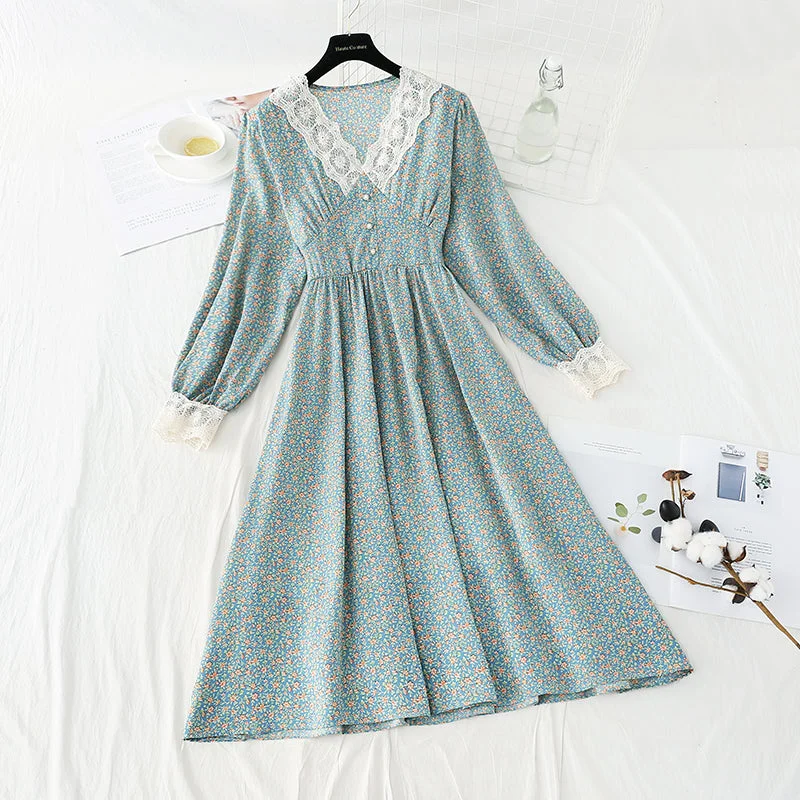 Outfits Ideas Floral dress gentle wind slim temperament Chiffon Skirt  4082