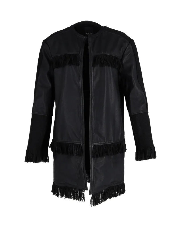 Vintage Women's Fashion Pinko Nero Limousine Mazinga Fringe Jacket in Black Leather