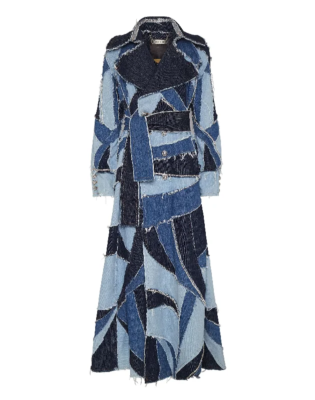 Sale On Clothing Denim Trench Patchwork