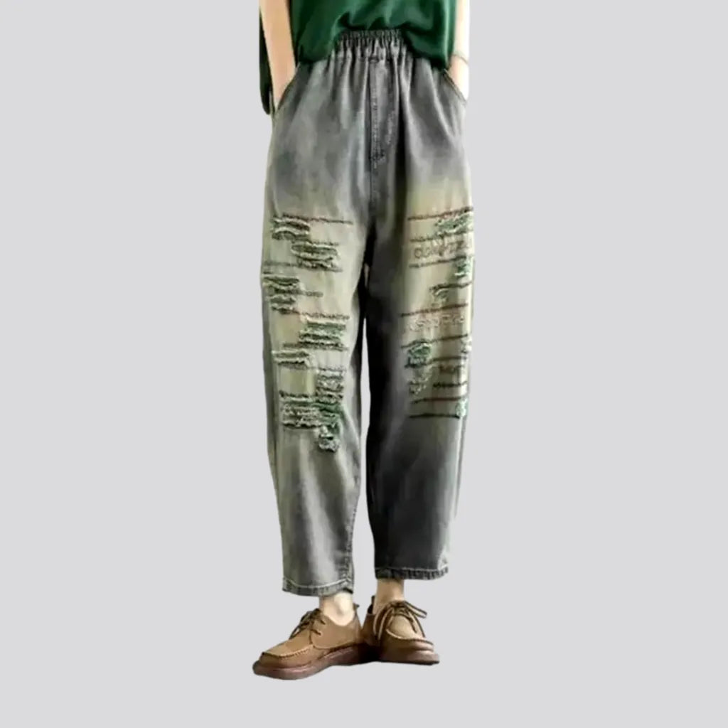 Casual Dresses for Women High-waist sanded jean pants for ladies
