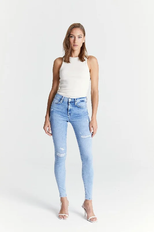 Women's Formal Event Clothing Sophia High Waist Reshape 5 Pocket Jeans Light Blue Destroyed