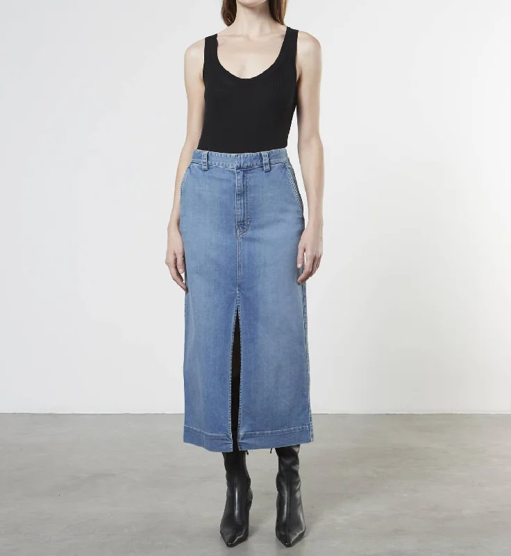High Street Women's Fashion for Trendy Shoppers Soft Touch Slit Skirt In Mid Wash