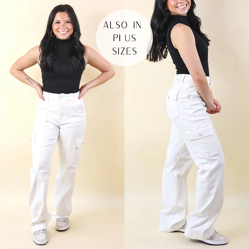Chic Women's Outfit Judy Blue | Chic Efforts Cargo Straight Leg Jeans in White