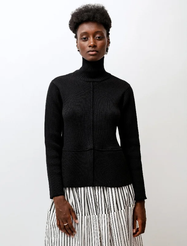 Comfortable Women's Clothing Turtleneck Sweater with Flounce Black