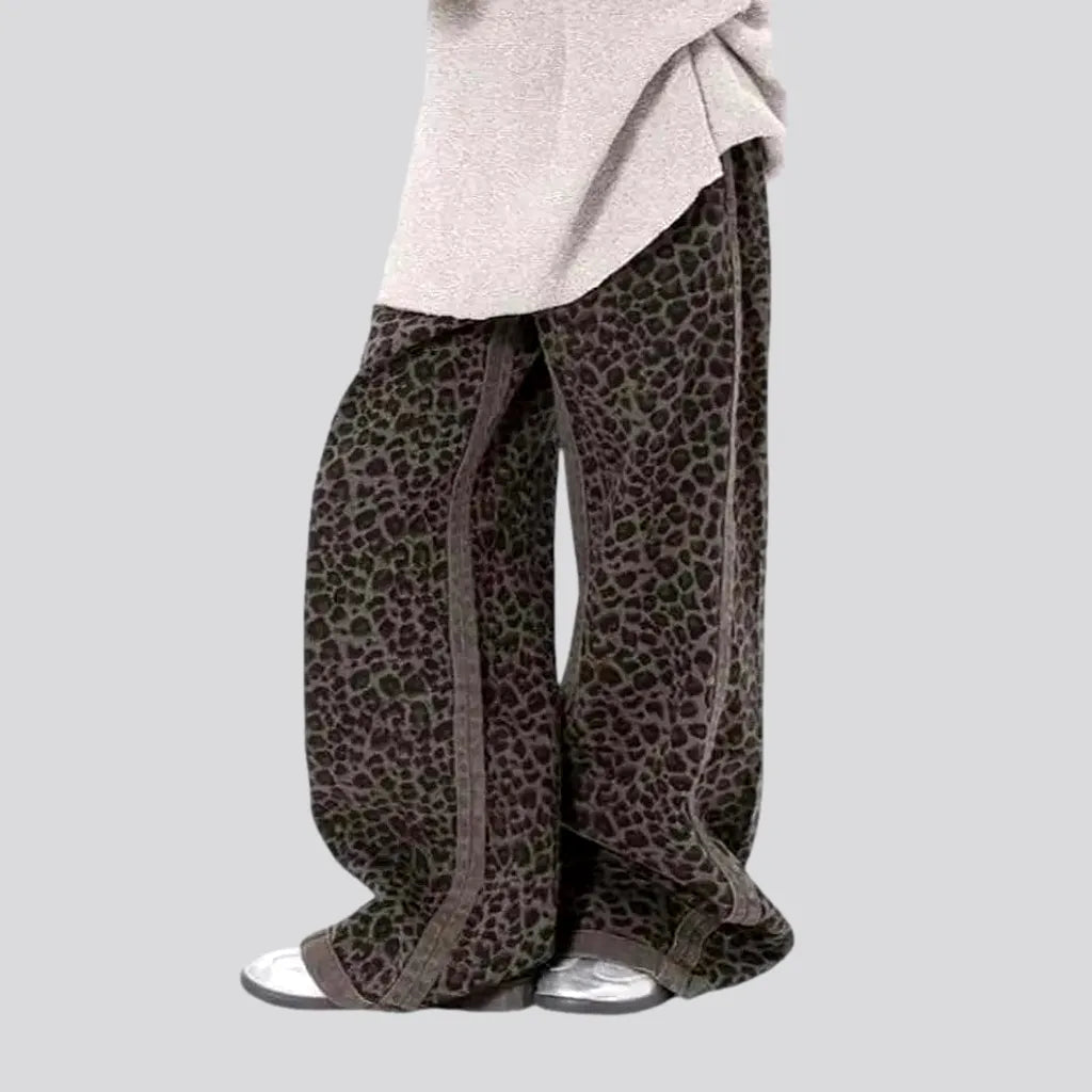 Women's Formal Event Outfit Baggy fit leopard print women's denim pants