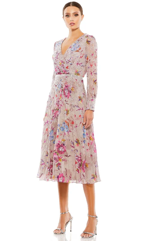 Affordable Women's Attire Mac Duggal 9147 - Bishop Sleeve Floral Evening Dress