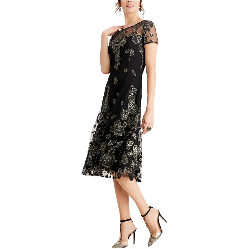 Women's Trendy Garments Ignite Evenings Womens Glitter Floral A-line Dress, Black, 12 Women's Trendy Garments Ignite Evenings Womens Glitter Floral A-line Dress, Black, 12