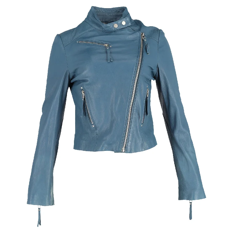 Women's Plus-Size Casual Outfit Iro Biker Jacket in Light Blue Leather