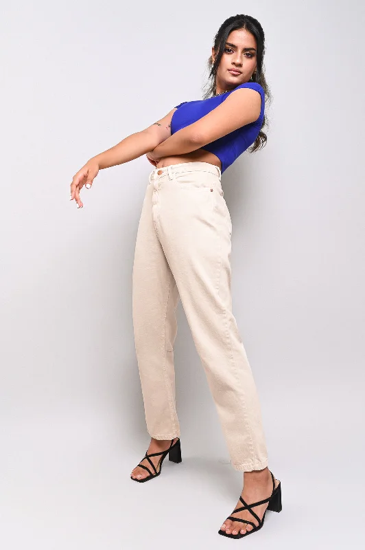 Comfy Women's Outfits for Daily Wear Light Beige Mom Jeans