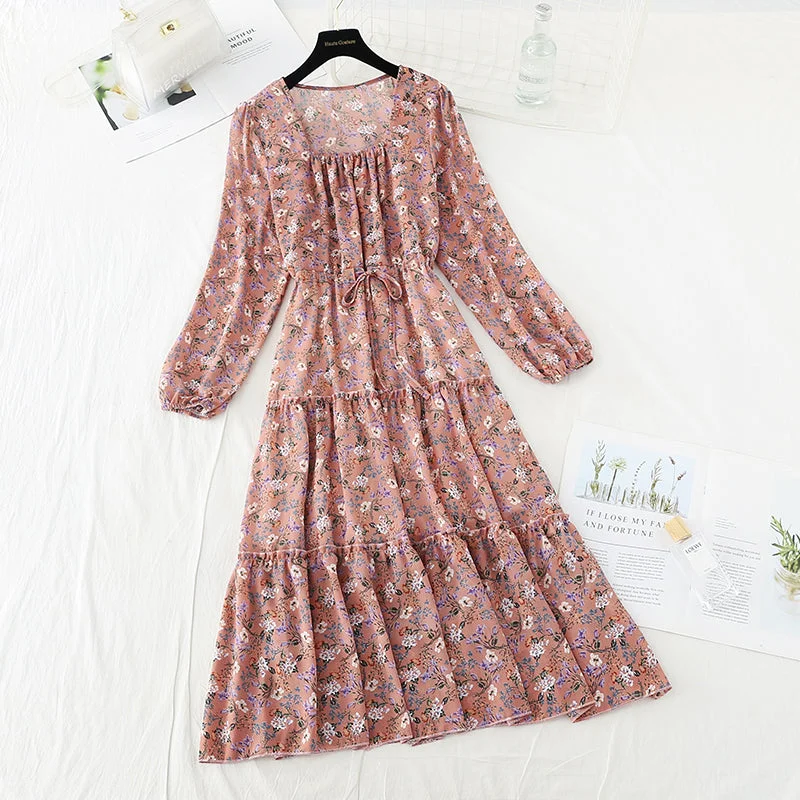 Everyday Women's Fashion Trends Chiffon floral dress shows thin Daisy dress  3877