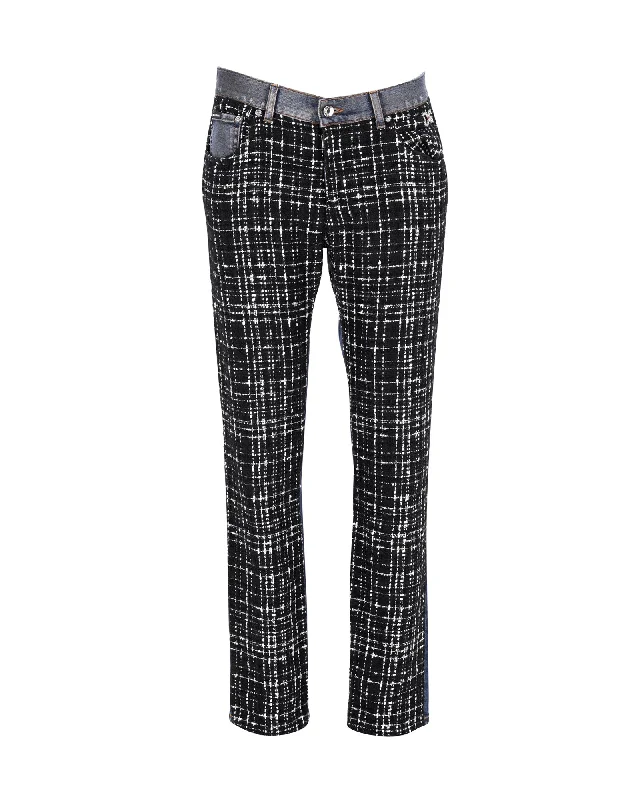 Women's Clothing Dolce & Gabbana Check Tweed Insert Denim Pants in Multicolor Cotton Women's Clothing Dolce & Gabbana Check Tweed Insert Denim Pants in Multicolor Cotton