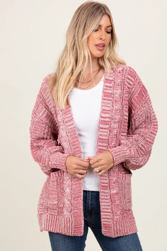 Chic Women's Clothing Brick Two Toned Oversized Cable Knit Cardigan