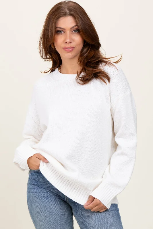 Comfortable Casual Women's Clothing Ivory Soft Knit Basic Sweater