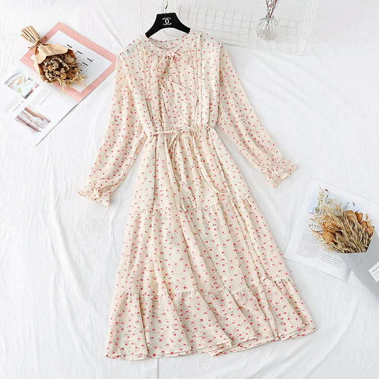 Fashionable Dresses for Women Vintage Floral Chiffon with a long skirt at the bottom 3983 Fashionable Dresses for Women Vintage Floral Chiffon with a long skirt at the bottom 3983