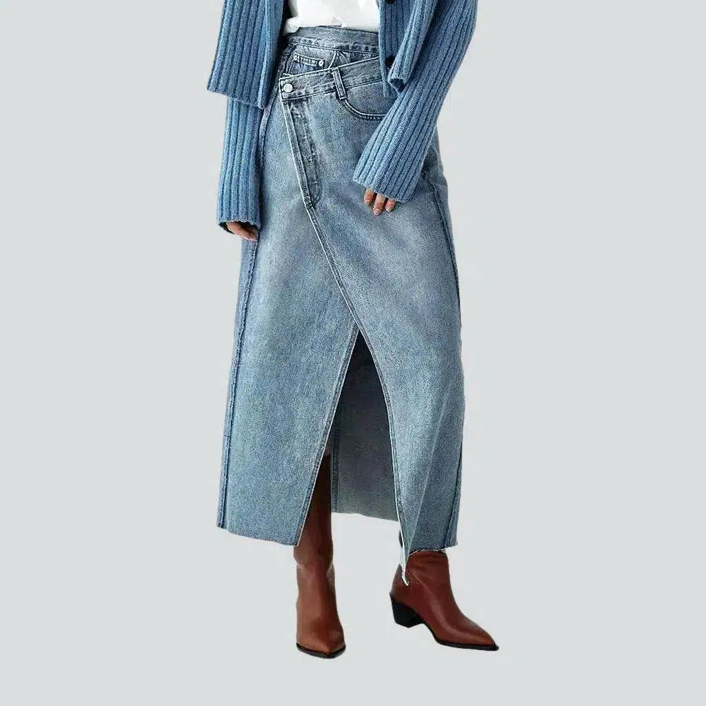 Modern Women's Fashion with Vintage Touches Raw-hem high-waist jeans skirt
for ladies Modern Women's Fashion with Vintage Touches Raw-hem high-waist jeans skirt
for ladies