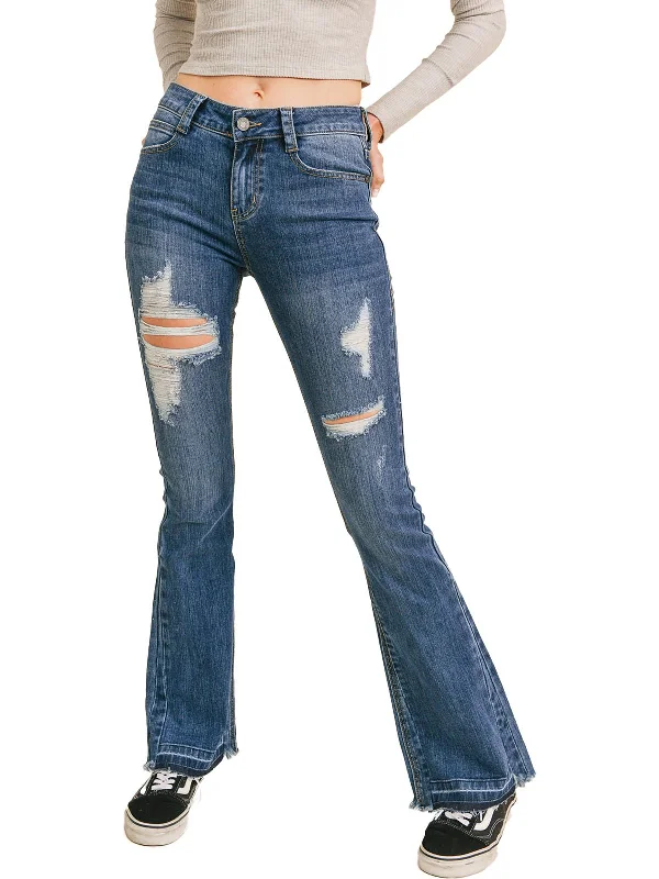 Women's Activewear Garments Womens Denim Distressed Flare Jeans