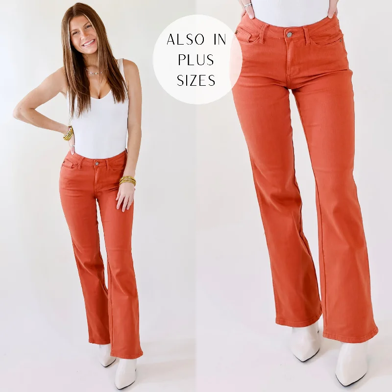 Women's Vintage Garments Last Chance Size 0, 1, 15, 14W, 16W, 20W, 22W & 24W | Judy Blue | Fall Crush Slim Boot Cut Jeans in Rust Orange Women's Vintage Garments Last Chance Size 0, 1, 15, 14W, 16W, 20W, 22W & 24W | Judy Blue | Fall Crush Slim Boot Cut Jeans in Rust Orange
