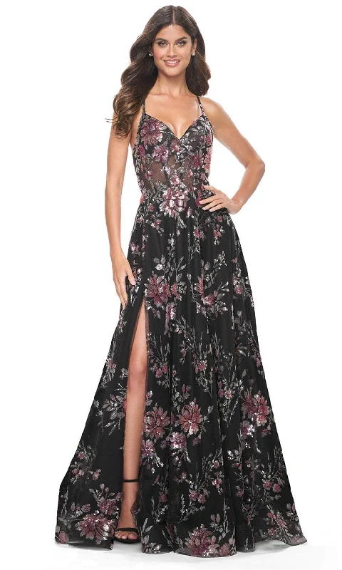 Women's Trendy Outfits La Femme 32031 - Tie Back Floral Prom Gown