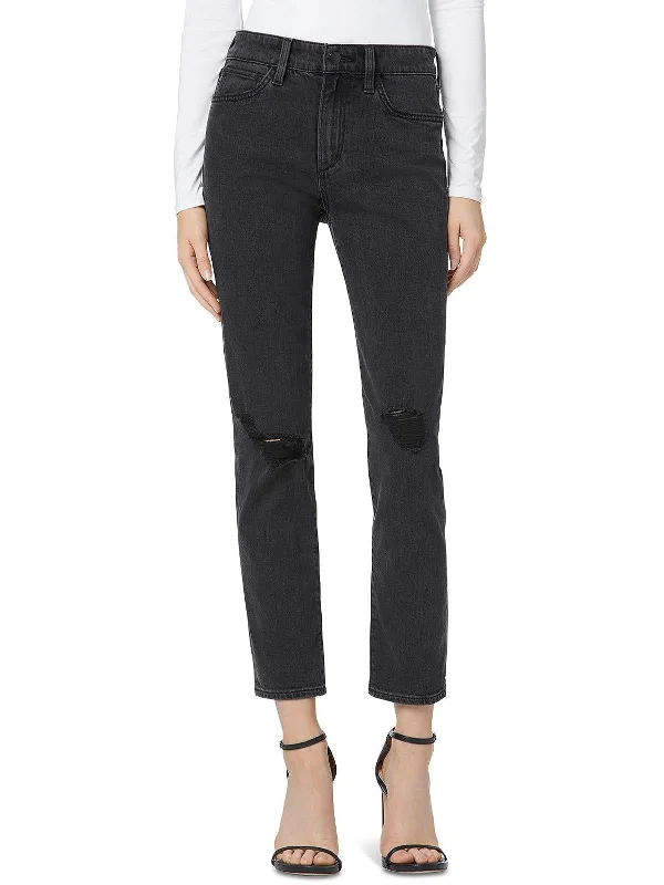 Women's Transitional Attire The Lara Womens Distressed Mid Rise Ankle Jeans