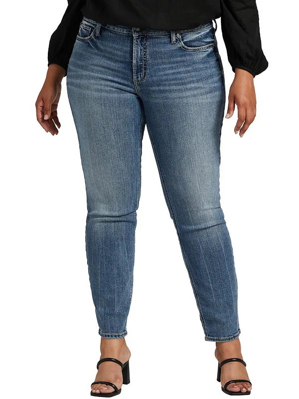 Charming Women's Holiday Apparel Suki Womens Mid-Rise Curvy Fit Straight Leg Jeans