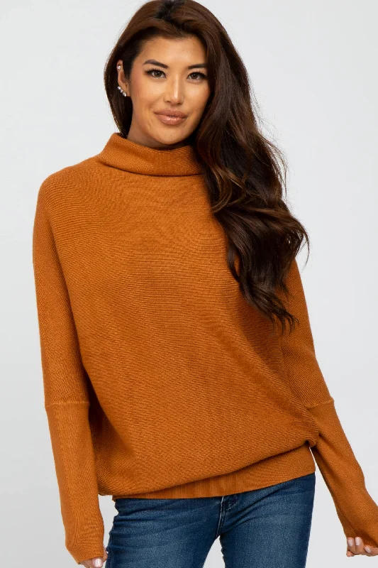 Affordable Online Boutiques Camel Funnel Neck Dolman Sleeve Sweater