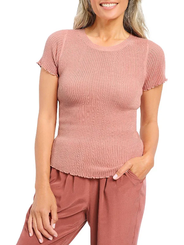 Stylish Women's Outfit Josie Womens Ruffled Knit Crewneck Sweater
