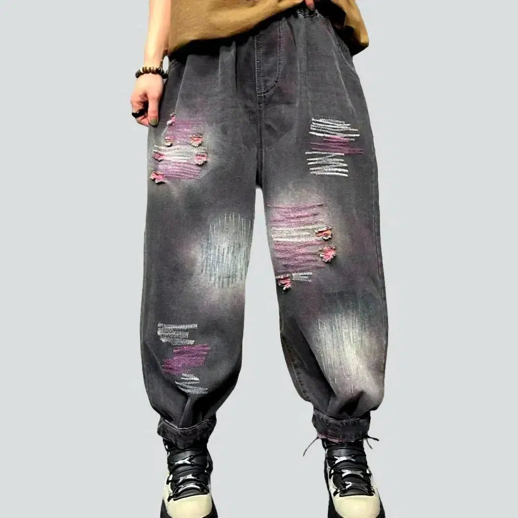 Women's Clothing And Garments Sets Baggy sanded jean pants
 for women