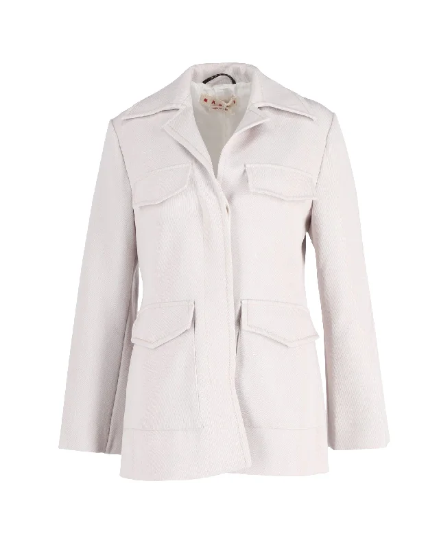 Women's Casual Dresses Marni Spread Collar Flap Pocket Jacket in Off White Wool Polyester Blend