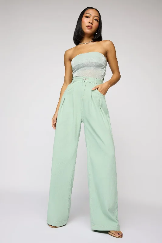 Women's Comfortable Garments Celadon Green Denim Korean Pants