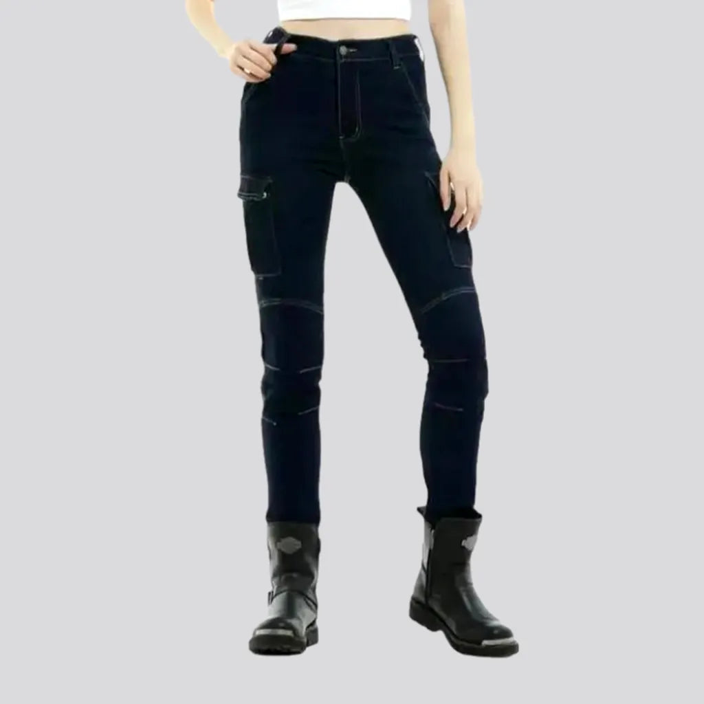 Women's Night-Out Outfit Cargo dark-wash women's motorcycle jeans