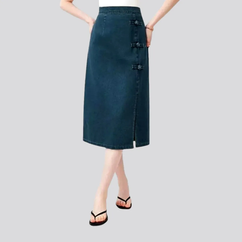Workwear Fashion for Women Stylish high-rise midi a-line jean skirt